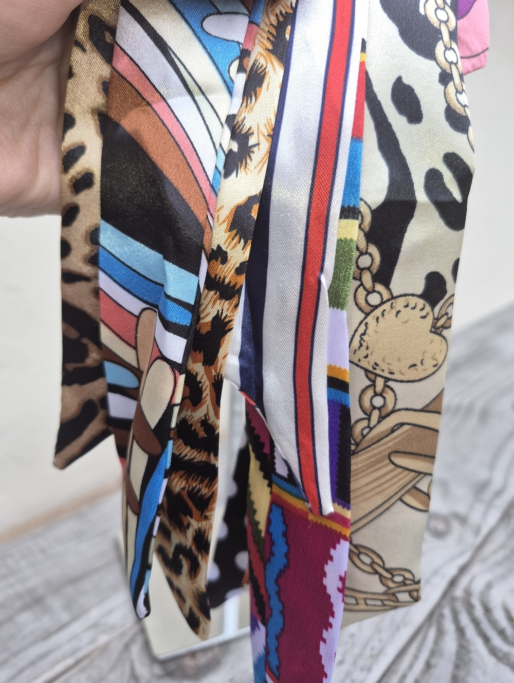 Bundle Of 9 Satin Multi-Pattern Skinny Scarfs Bag Ties - Assorted Styles - Picture 2 of 7
